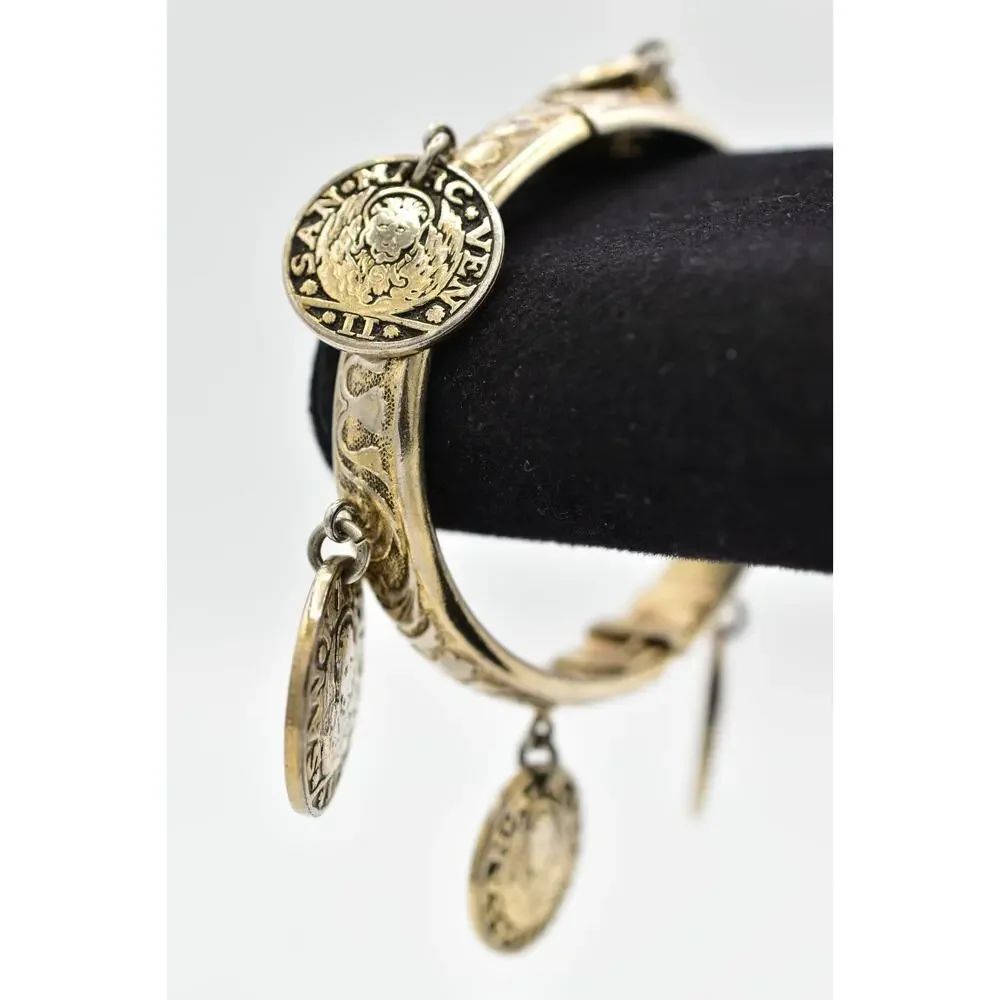 Whiting & Davis Vintage Coin Charm Bangle Bracelet Heavy Chunky Signed 70s BinAW